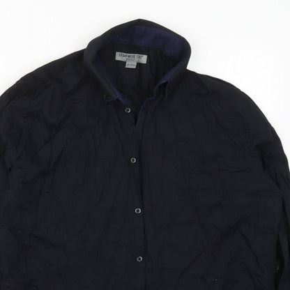 Mens UK Size 16 Cedar Wood State Black  Button-Up Long Sleeve Casual Shirt