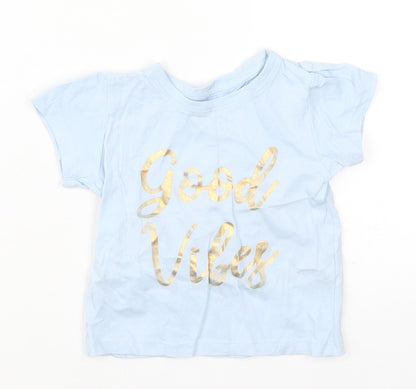 Primark Baby Blue  Cotton Basic T-Shirt Size 9-12 Months Crew Neck Pullover - Good Vibes