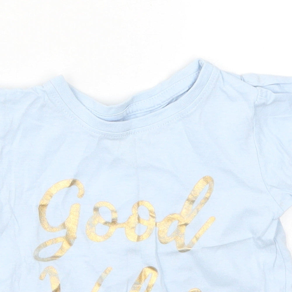 Primark Baby Blue  Cotton Basic T-Shirt Size 9-12 Months Crew Neck Pullover - Good Vibes