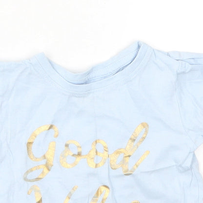 Primark Baby Blue  Cotton Basic T-Shirt Size 9-12 Months Crew Neck Pullover - Good Vibes