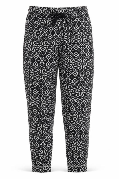 Front view of H&M women’s grey geometric cotton trousers, size M, 23-inch leg regular drawstring - pyjama pants