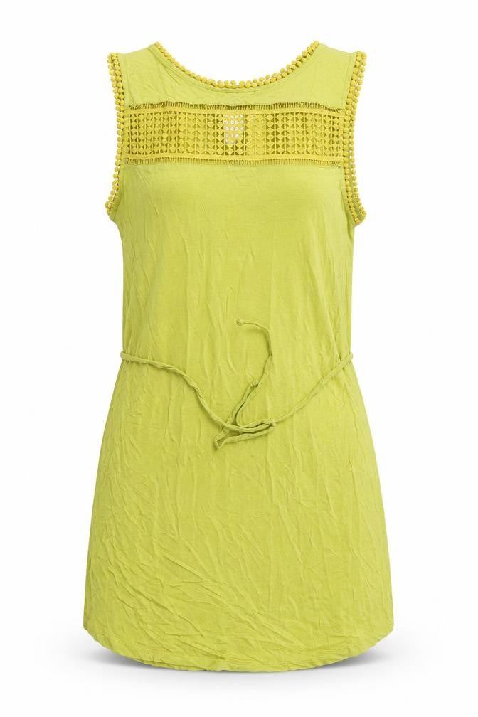 Front view of H&M women’s green viscose tank dress, size M, round neck pullover