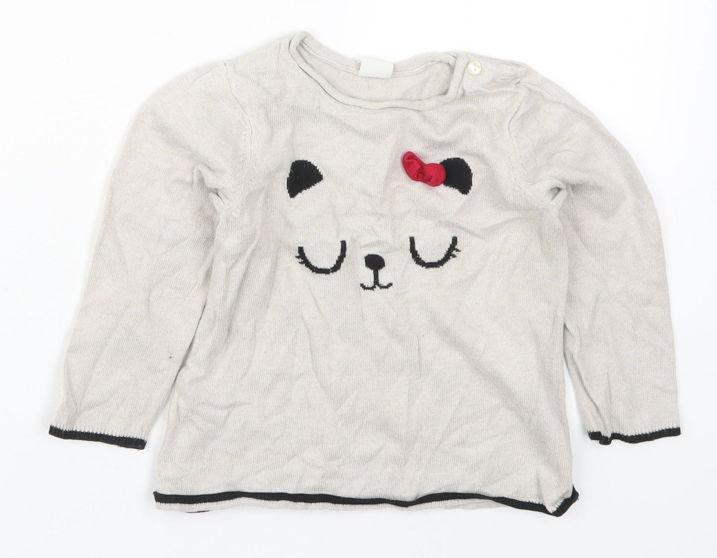 H&M Girls Beige Round Neck  Cotton Pullover Jumper Size 2 Years  Pullover - Bear