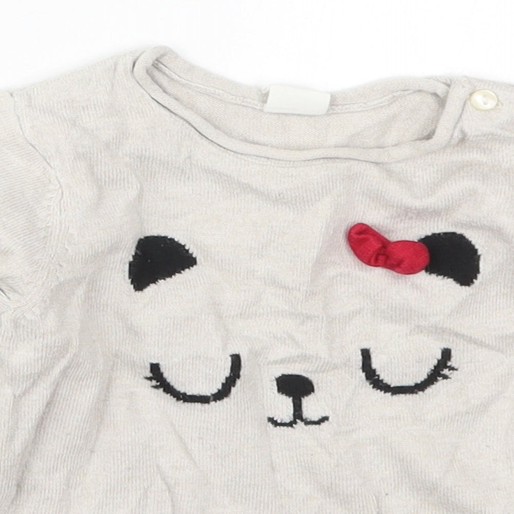 H&M Girls Beige Round Neck  Cotton Pullover Jumper Size 2 Years  Pullover - Bear