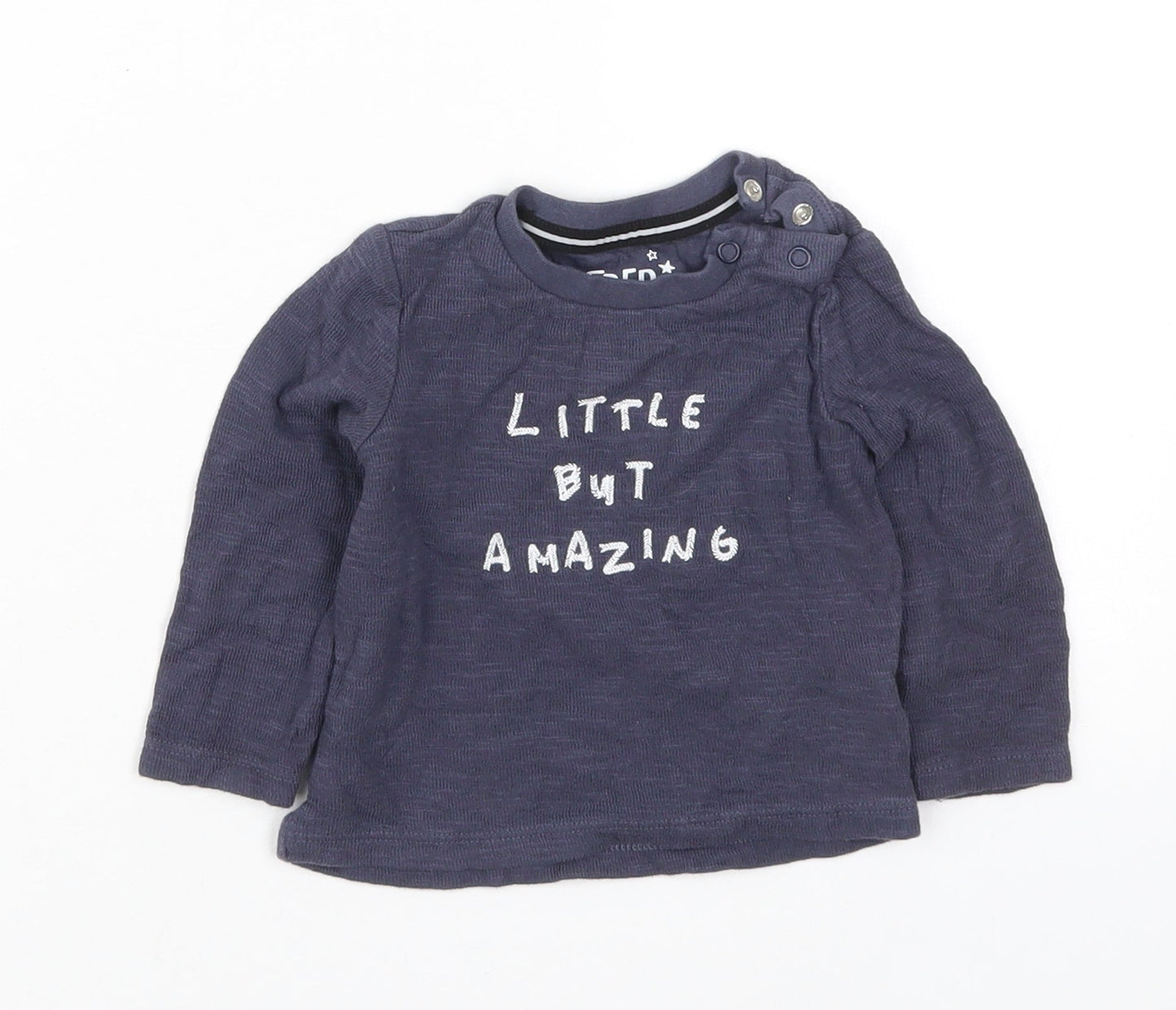 Fred & Flo Boys Blue  Cotton Basic T-Shirt Size 6-9 Months Crew Neck Pullover - Little But Amazing