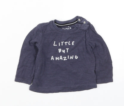 Fred & Flo Boys Blue  Cotton Basic T-Shirt Size 6-9 Months Crew Neck Pullover - Little But Amazing