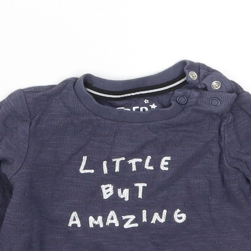 Fred & Flo Boys Blue  Cotton Basic T-Shirt Size 6-9 Months Crew Neck Pullover - Little But Amazing