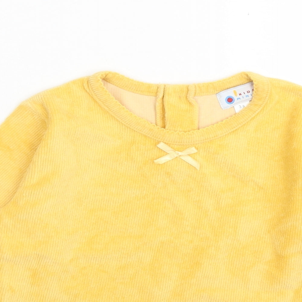 Kids Minis Girls Yellow  Cotton Basic T-Shirt Size 3 Years Crew Neck Button