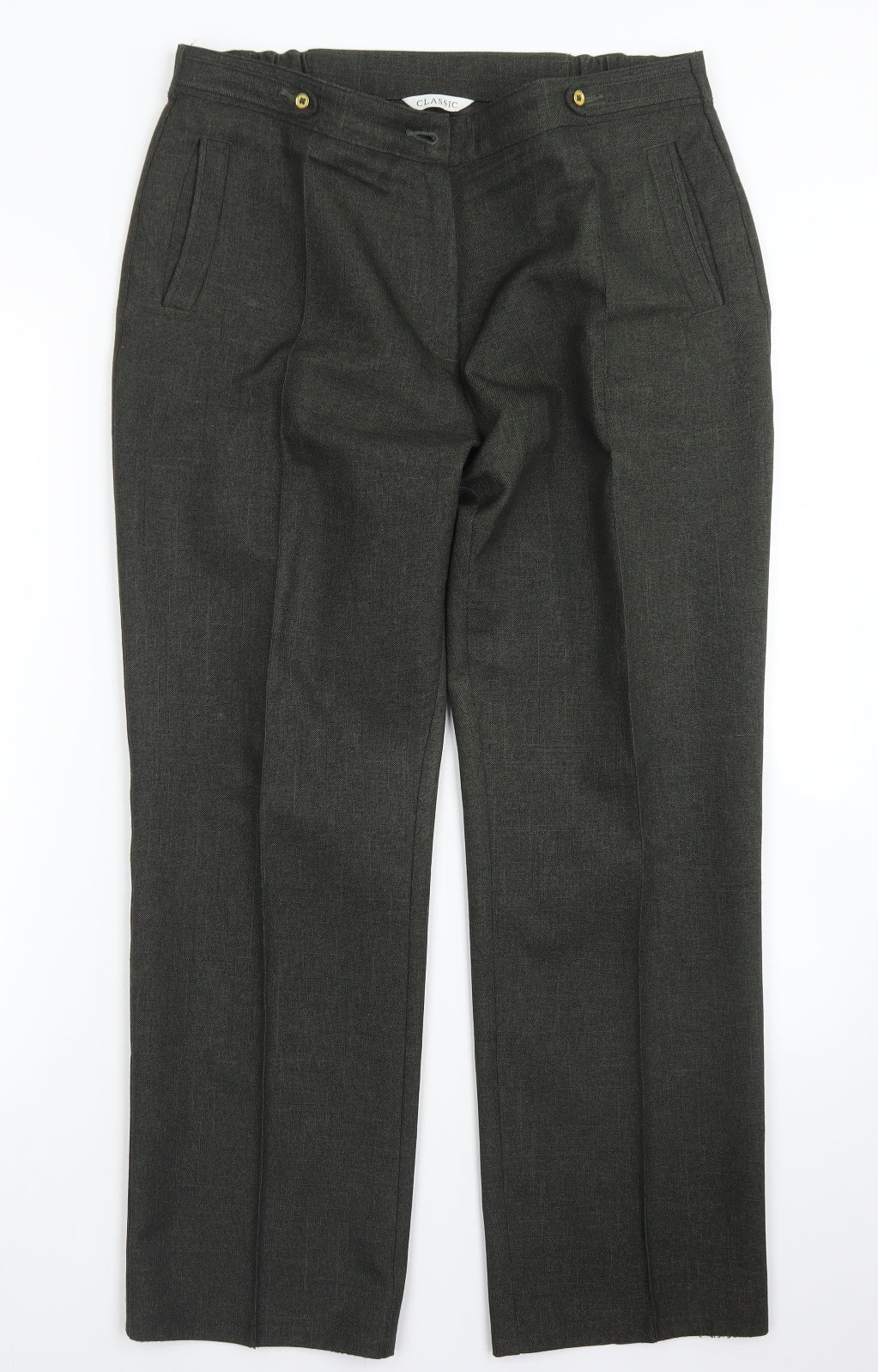 M&S Classic Womens Green  Polyester Dress Pants Trousers Size 14 L26 in Regular Button