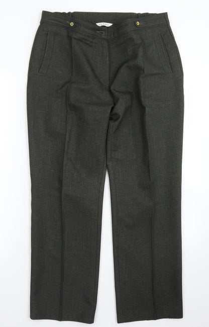 M&S Classic Womens Green  Polyester Dress Pants Trousers Size 14 L26 in Regular Button
