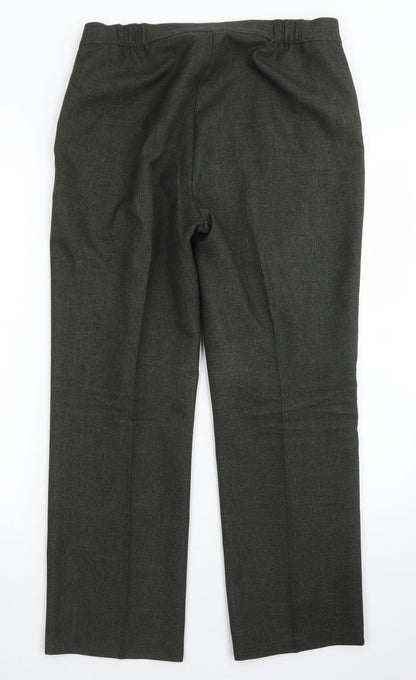 M&S Classic Womens Green  Polyester Dress Pants Trousers Size 14 L26 in Regular Button