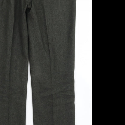 M&S Classic Womens Green  Polyester Dress Pants Trousers Size 14 L26 in Regular Button