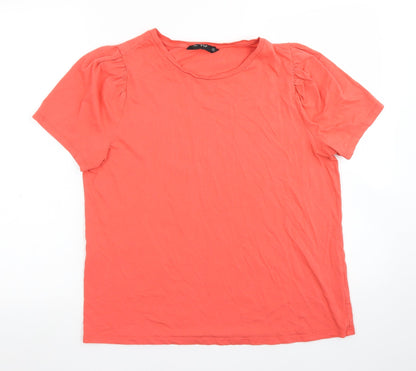 F&F Womens Orange  Cotton Basic T-Shirt Size 14 Crew Neck - Puff sleeve