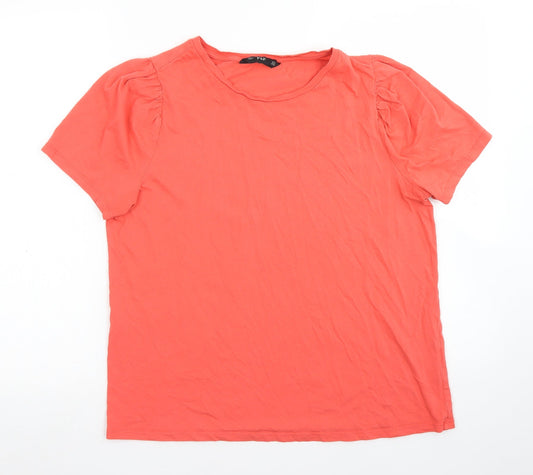 F&F Womens Orange  Cotton Basic T-Shirt Size 14 Crew Neck - Puff sleeve