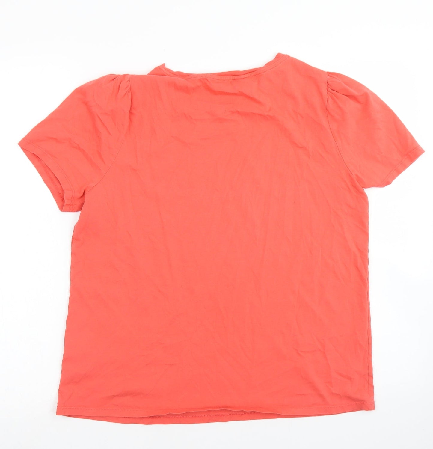 F&F Womens Orange  Cotton Basic T-Shirt Size 14 Crew Neck - Puff sleeve