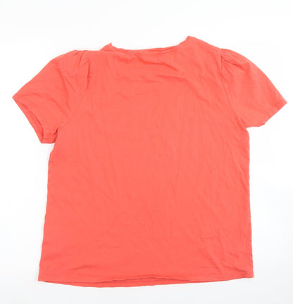 F&F Womens Orange  Cotton Basic T-Shirt Size 14 Crew Neck - Puff sleeve
