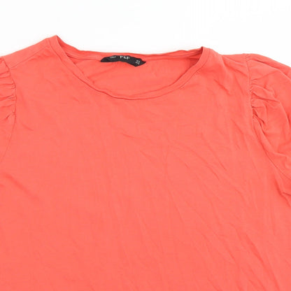 F&F Womens Orange  Cotton Basic T-Shirt Size 14 Crew Neck - Puff sleeve