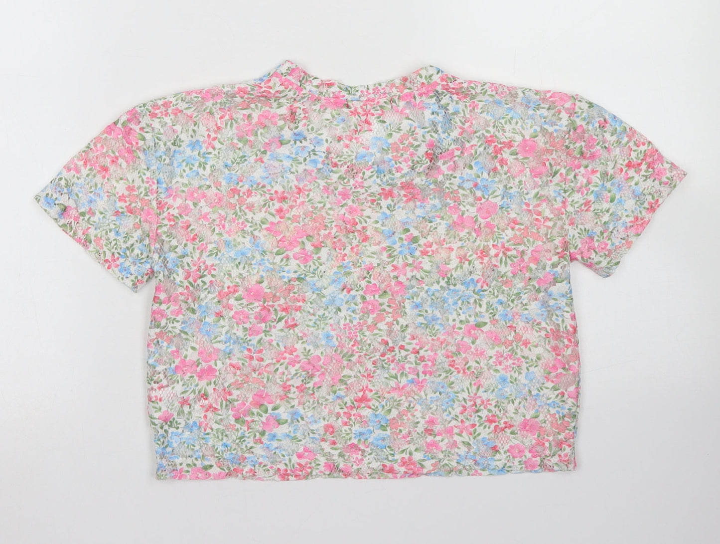 Young Dime3nsion Girls Ivory Floral Polyester Cropped Blouse Size 7-8 Years Crew Neck
