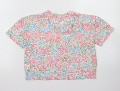 Young Dime3nsion Girls Ivory Floral Polyester Cropped Blouse Size 7-8 Years Crew Neck