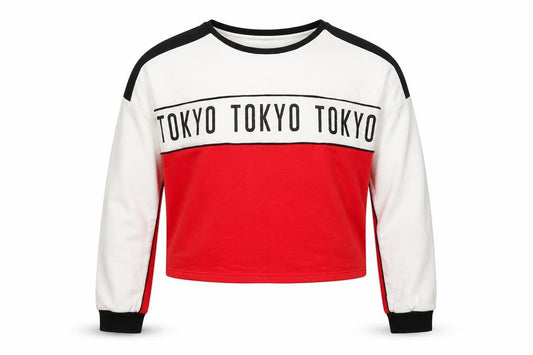 Front view of 915 Generation girls’ red colourblock cotton pullover sweatshirt, size 14-15, years - croppeed