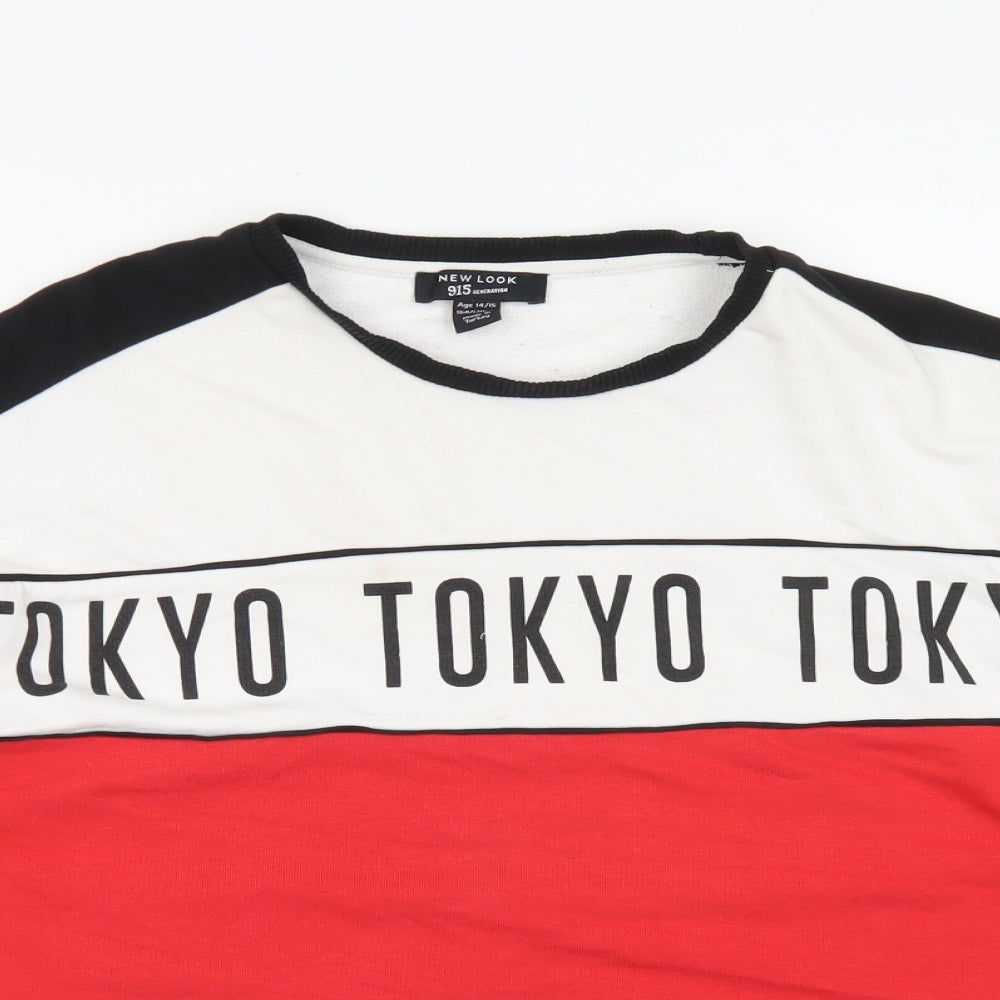 915 Generation Girls Red Colourblock Cotton Pullover Sweatshirt Size 14-15 Years   - Croppeed