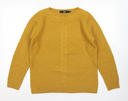 Isle Essentials Womens Yellow Crew Neck  Acrylic Pullover Jumper Size S