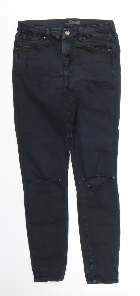 Topshop Womens Black  Cotton Skinny Jeans Size 28 in L27 in Regular Zip