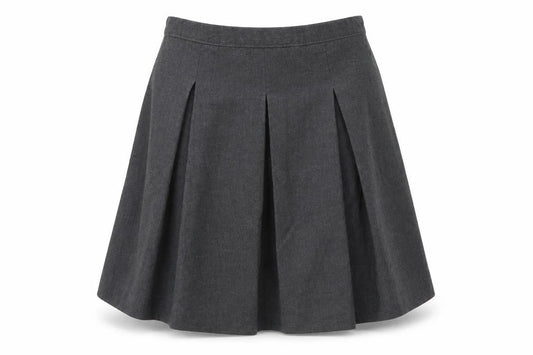Front view of Very girls’ grey viscose pleated skirt, size 11, years regular zip