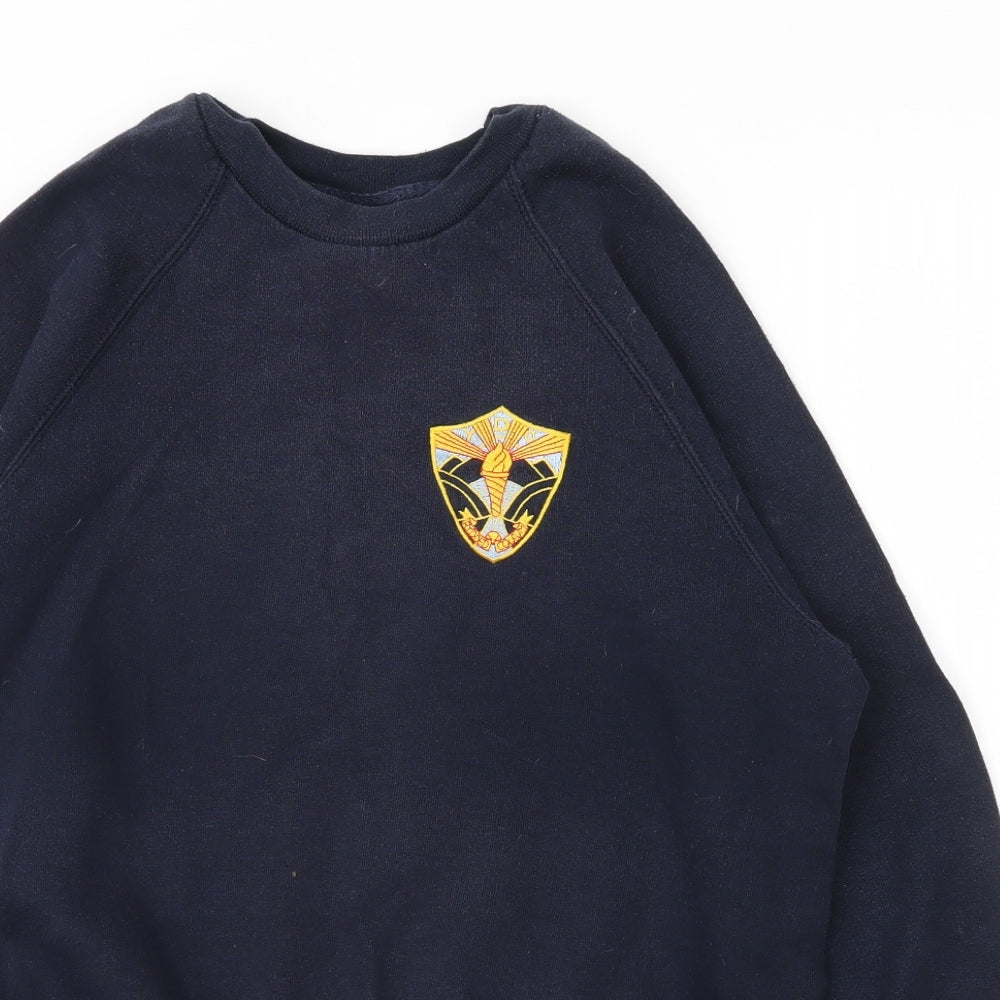 Russell Mens Blue Round Neck  Cotton Pullover Jumper Size S