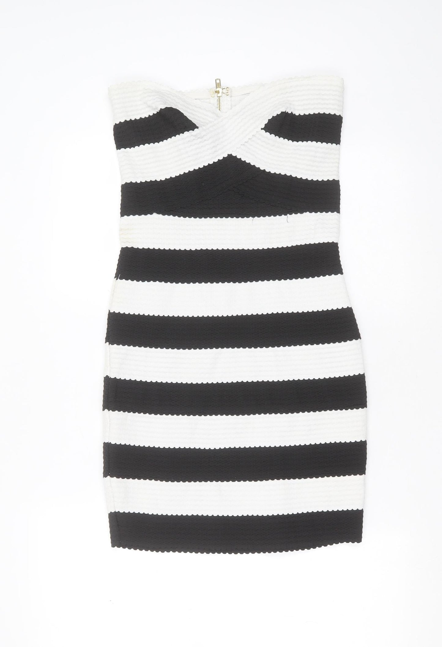 New Look Womens Black Striped Polyester Mini  Size 12  Sweetheart