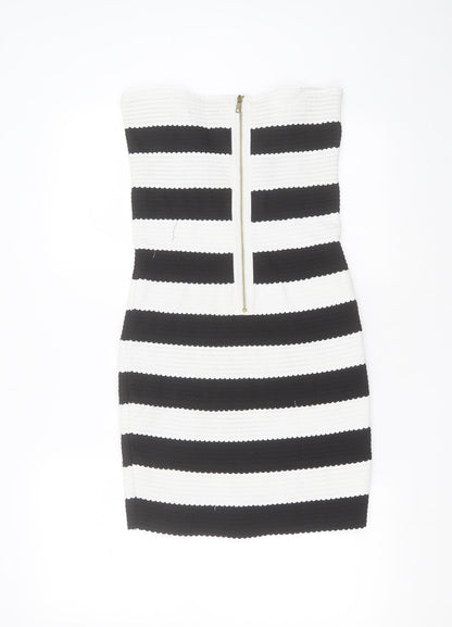 New Look Womens Black Striped Polyester Mini  Size 12  Sweetheart