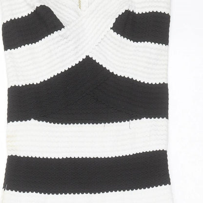 New Look Womens Black Striped Polyester Mini  Size 12  Sweetheart