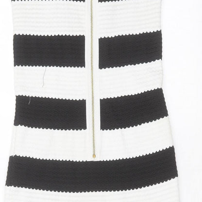 New Look Womens Black Striped Polyester Mini  Size 12  Sweetheart