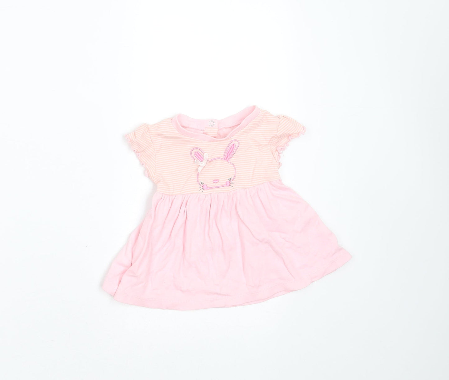 Pep&CO Girls Pink Striped Cotton T-Shirt Dress  Size 3-6 Months  Round Neck  - rabbit