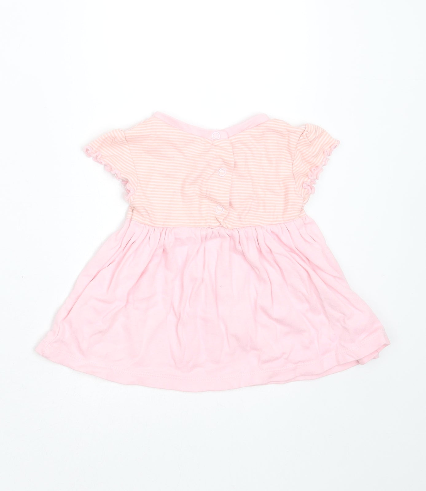 Pep&CO Girls Pink Striped Cotton T-Shirt Dress  Size 3-6 Months  Round Neck  - rabbit