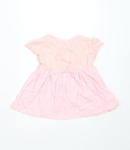 Pep&CO Girls Pink Striped Cotton T-Shirt Dress  Size 3-6 Months  Round Neck  - rabbit
