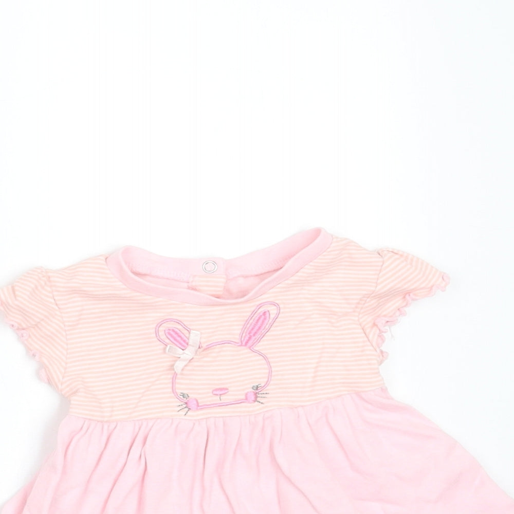Pep&CO Girls Pink Striped Cotton T-Shirt Dress  Size 3-6 Months  Round Neck  - rabbit