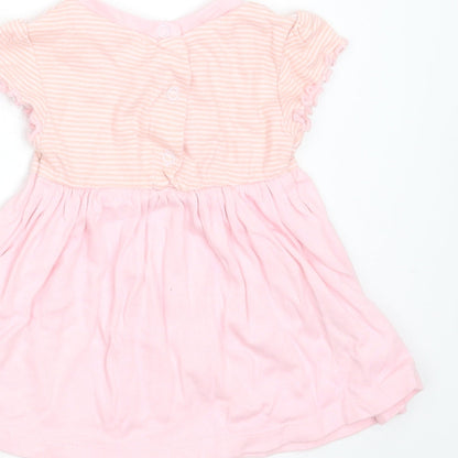 Pep&CO Girls Pink Striped Cotton T-Shirt Dress  Size 3-6 Months  Round Neck  - rabbit