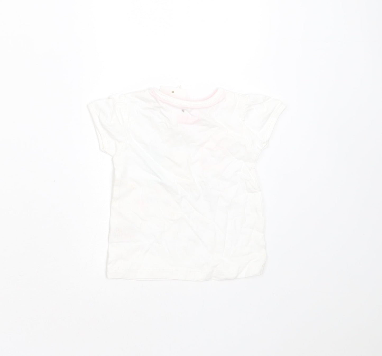 Peacocks Girls White  Cotton Basic T-Shirt Size 3-6 Months Round Neck  - icecream