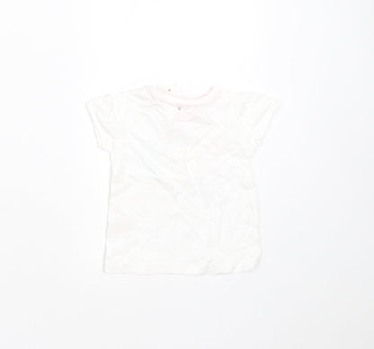 Peacocks Girls White  Cotton Basic T-Shirt Size 3-6 Months Round Neck  - icecream