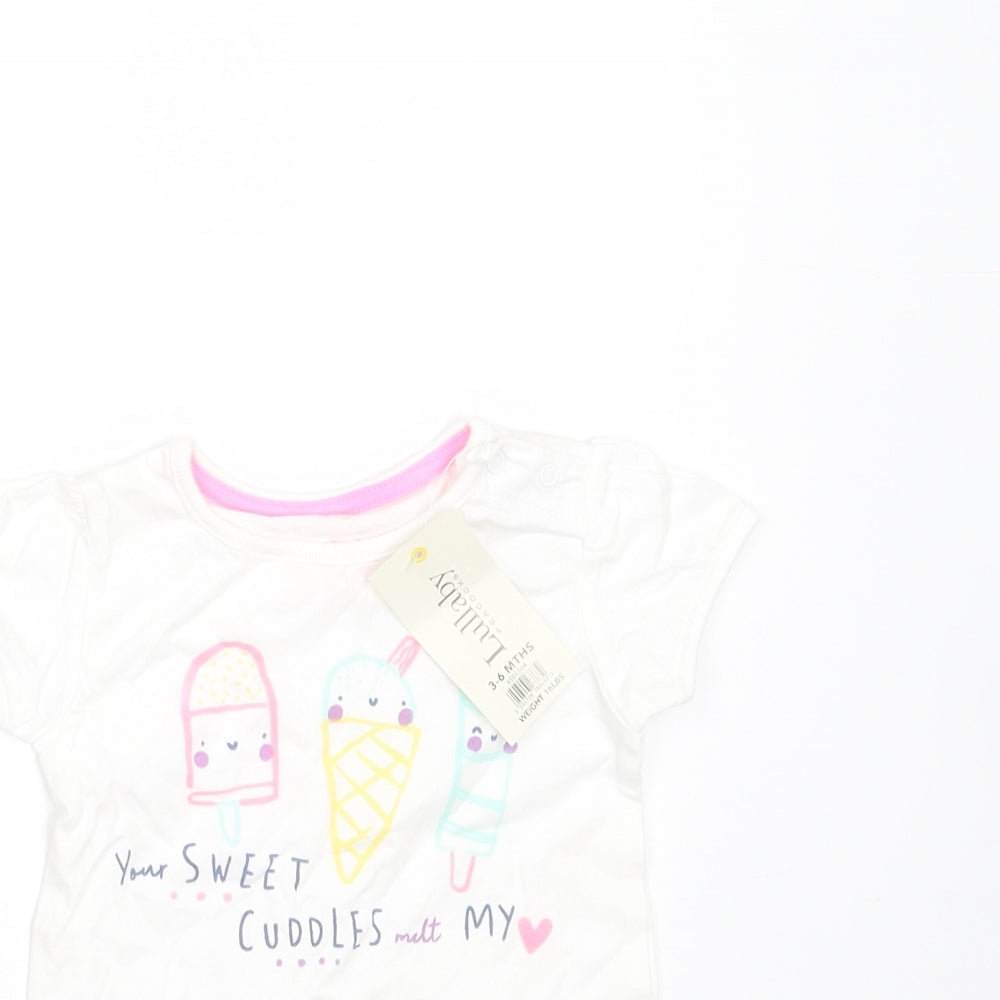 Peacocks Girls White  Cotton Basic T-Shirt Size 3-6 Months Round Neck  - icecream