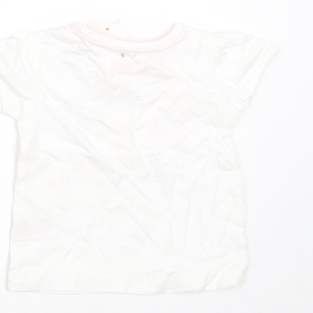 Peacocks Girls White  Cotton Basic T-Shirt Size 3-6 Months Round Neck  - icecream