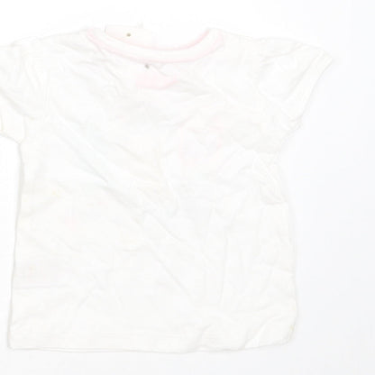 Peacocks Girls White  Cotton Basic T-Shirt Size 3-6 Months Round Neck  - icecream