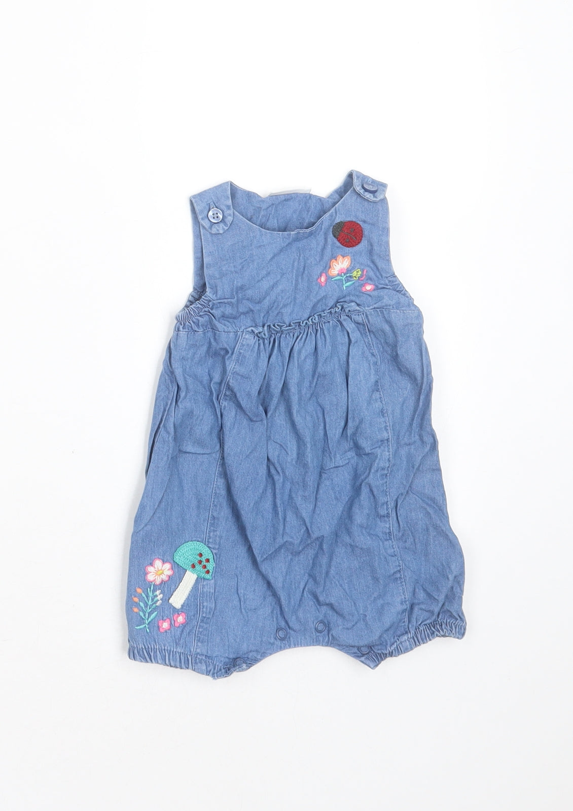 NEXT Girls Blue  Cotton Romper One-Piece Size 0-3 Months  Button - Embroidered detail