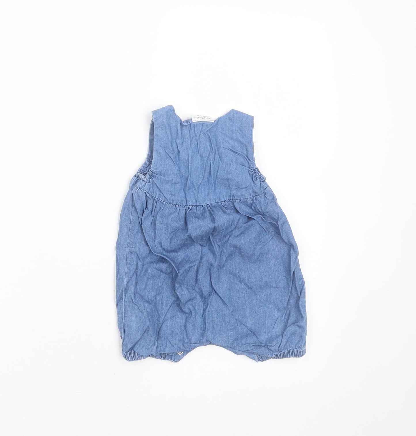 NEXT Girls Blue  Cotton Romper One-Piece Size 0-3 Months  Button - Embroidered detail