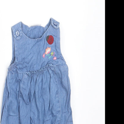 NEXT Girls Blue  Cotton Romper One-Piece Size 0-3 Months  Button - Embroidered detail