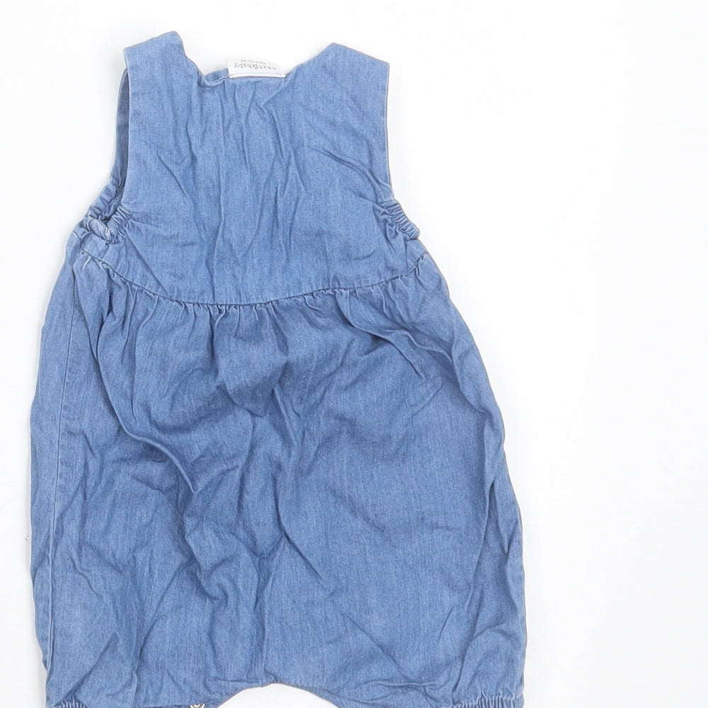 NEXT Girls Blue  Cotton Romper One-Piece Size 0-3 Months  Button - Embroidered detail