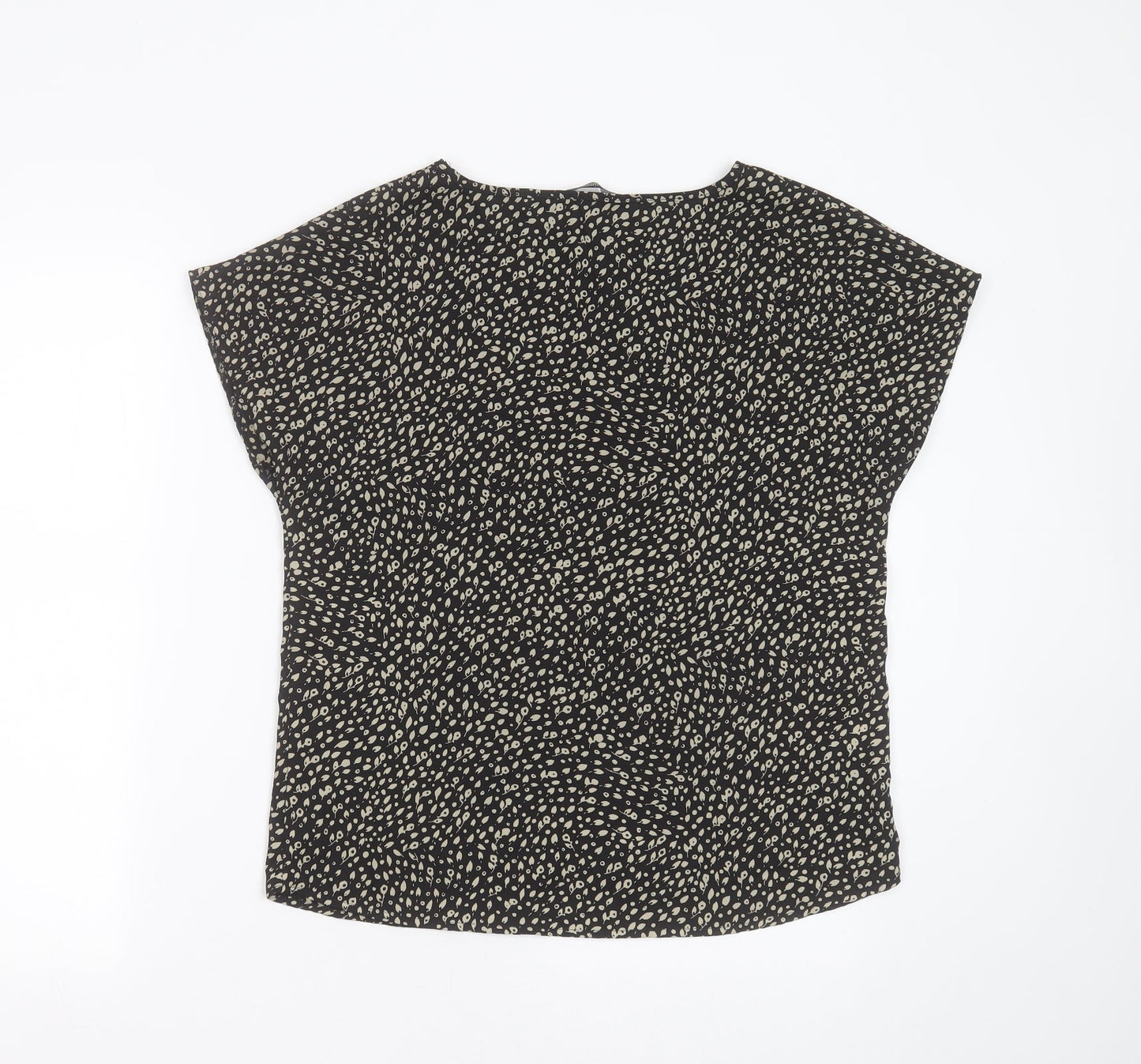 SIMON JERSEY Womens Black Floral Polyester Basic T-Shirt Size 10 Round Neck