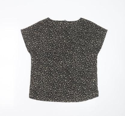 SIMON JERSEY Womens Black Floral Polyester Basic T-Shirt Size 10 Round Neck