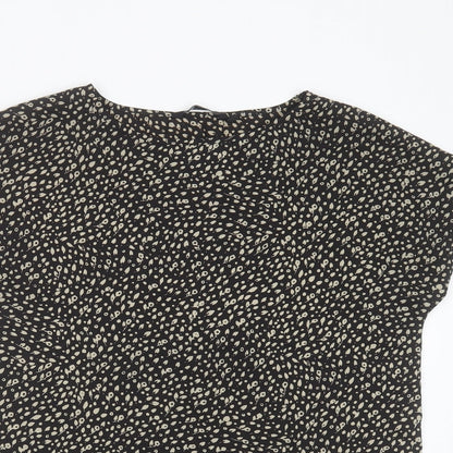 SIMON JERSEY Womens Black Floral Polyester Basic T-Shirt Size 10 Round Neck
